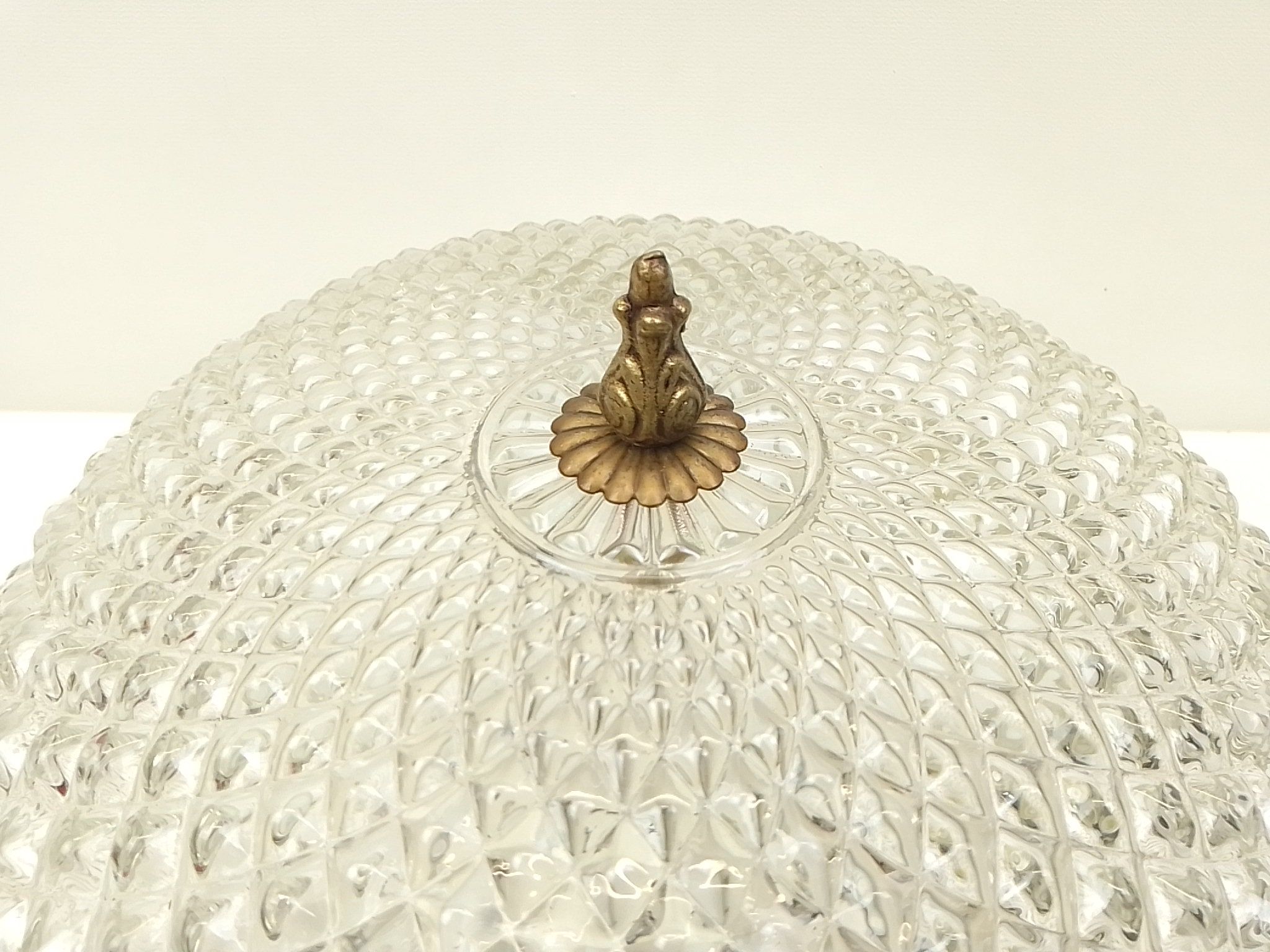 Vintage round ceiling lamp in glass and brass – Diameter 30 cm