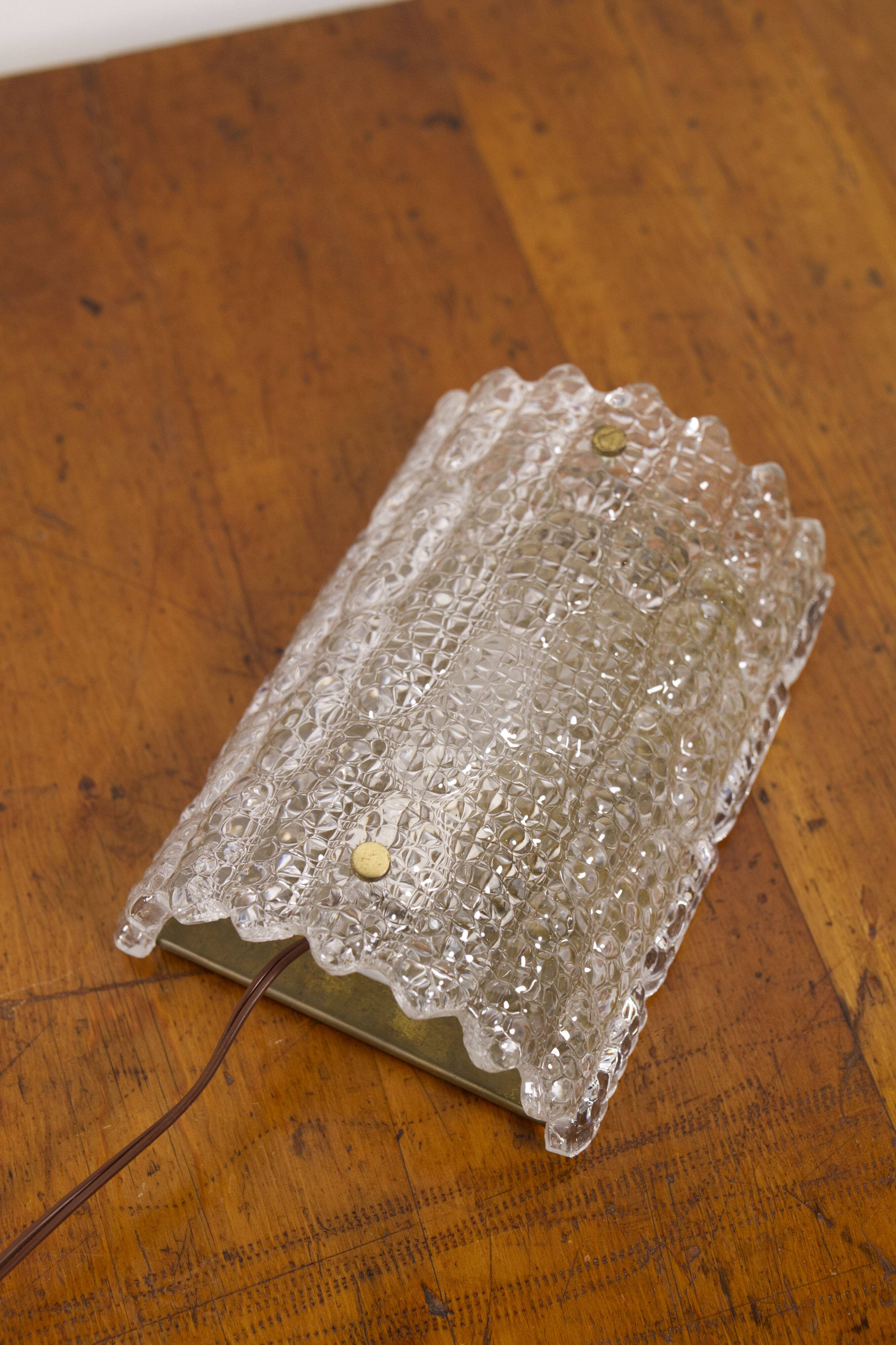 Large pressed glass and brass wall lamp, Denmark, 1960s