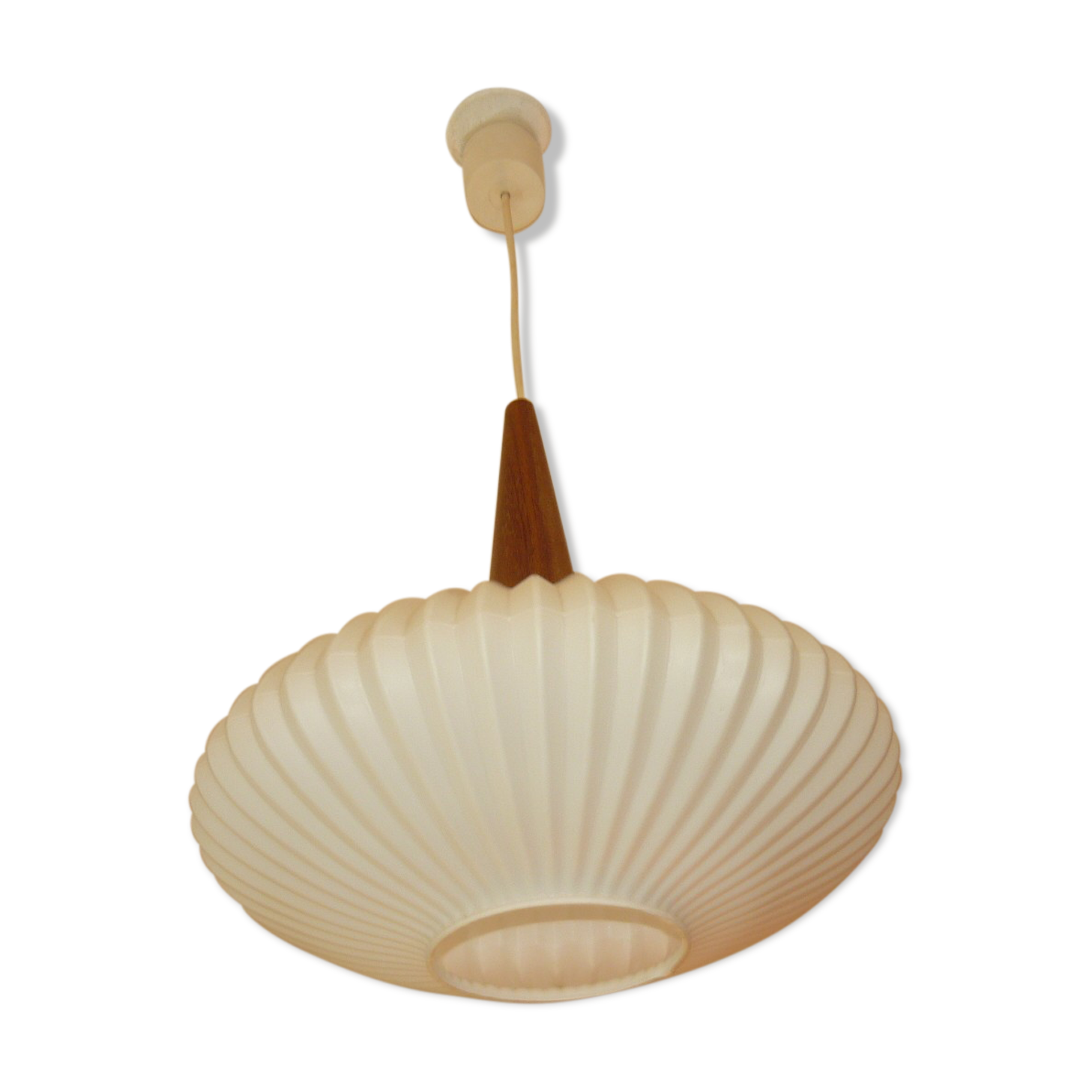 Teak and opaline suspension by louis kalff years 60