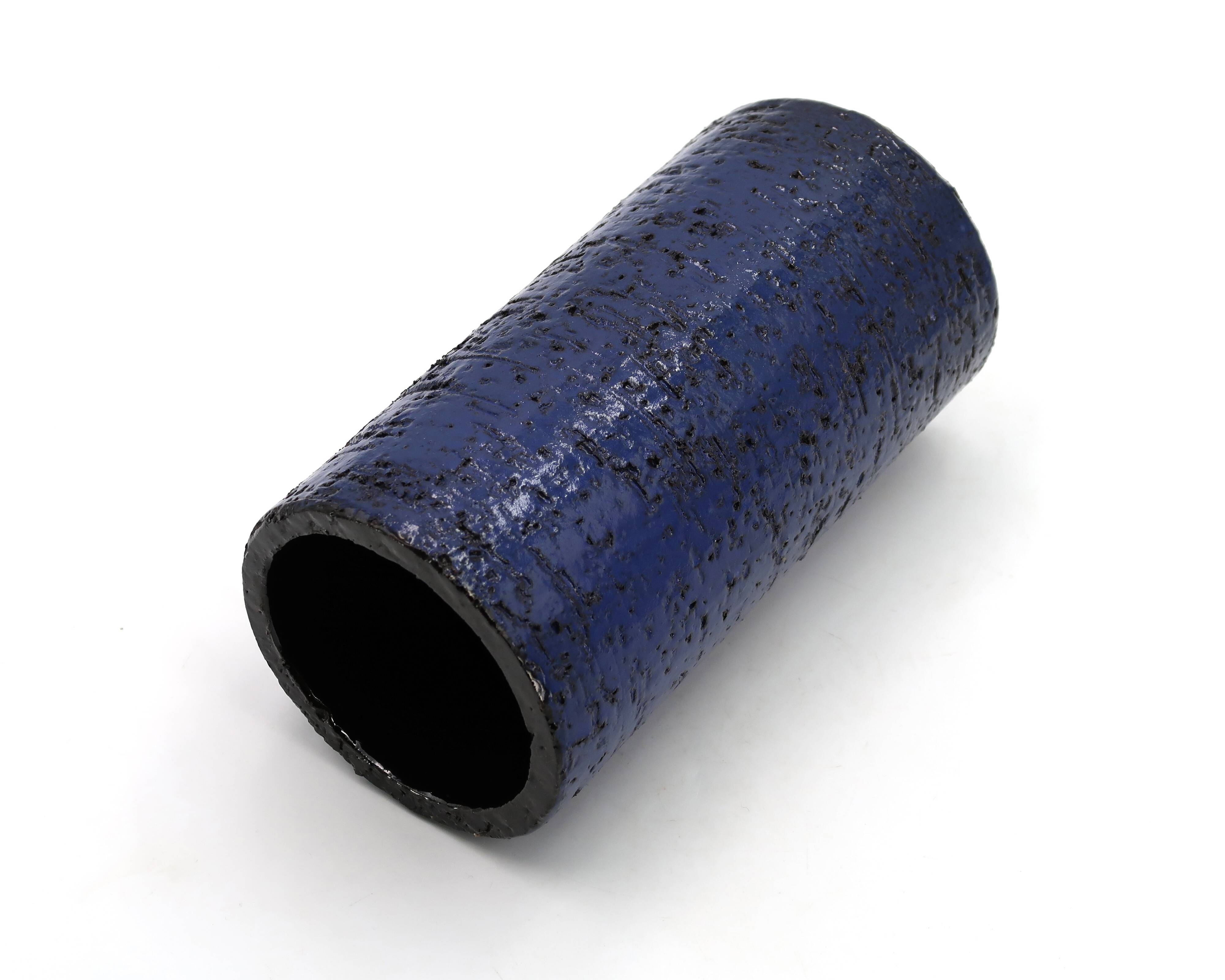 Blue chamotte ceramic roller vase, 1970s