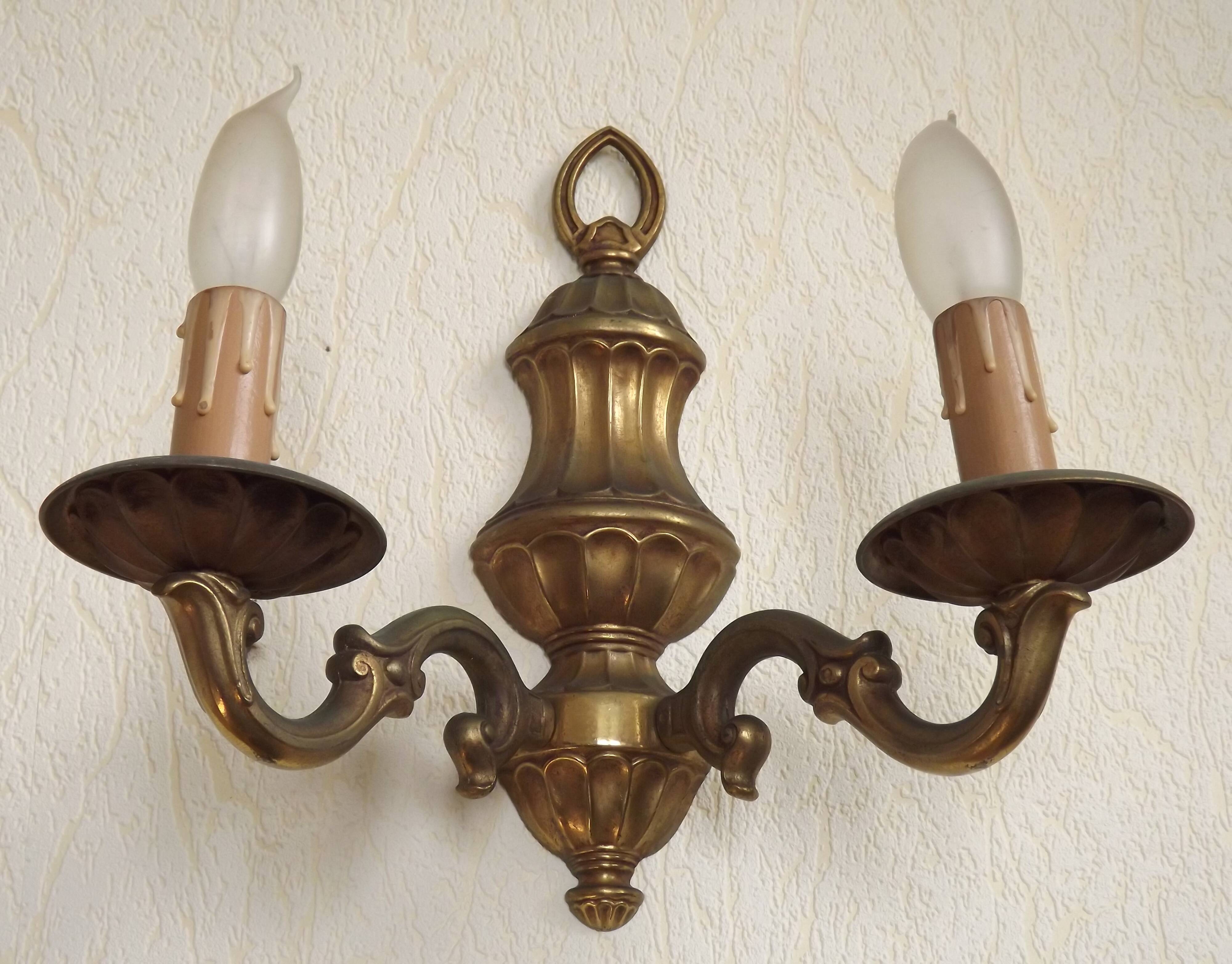 Pair Traditional French Vintage Heavy Brass Empire Style Double Wall Lights