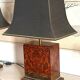 Pair of burl and copper table lamps by style Mahey