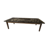 Table basse bois verre fumé vintage 1970"