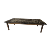 Vintage 1970s smoked glass wood coffee table