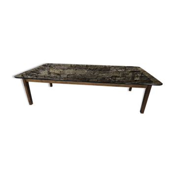 Vintage 1970s smoked glass wood coffee table