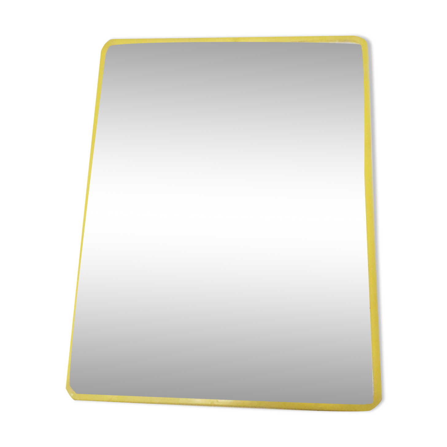Wall-mounted barber mirror - Rectangle - yellow plastic outline - 1970 29x38cm