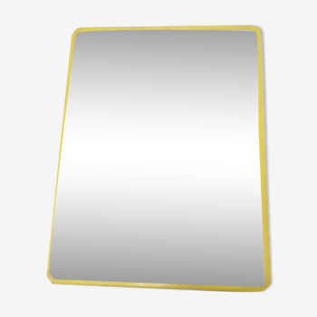 Wall-mounted barber mirror - Rectangle - yellow plastic outline - 1970 29x38cm