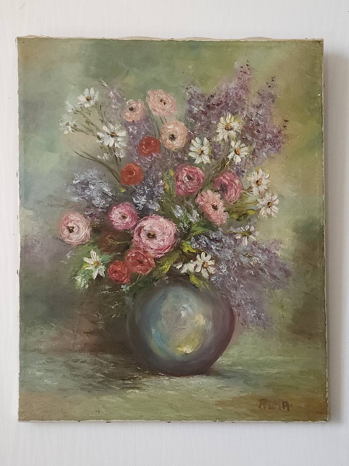 Toile bouquet de fleurs signé Alma