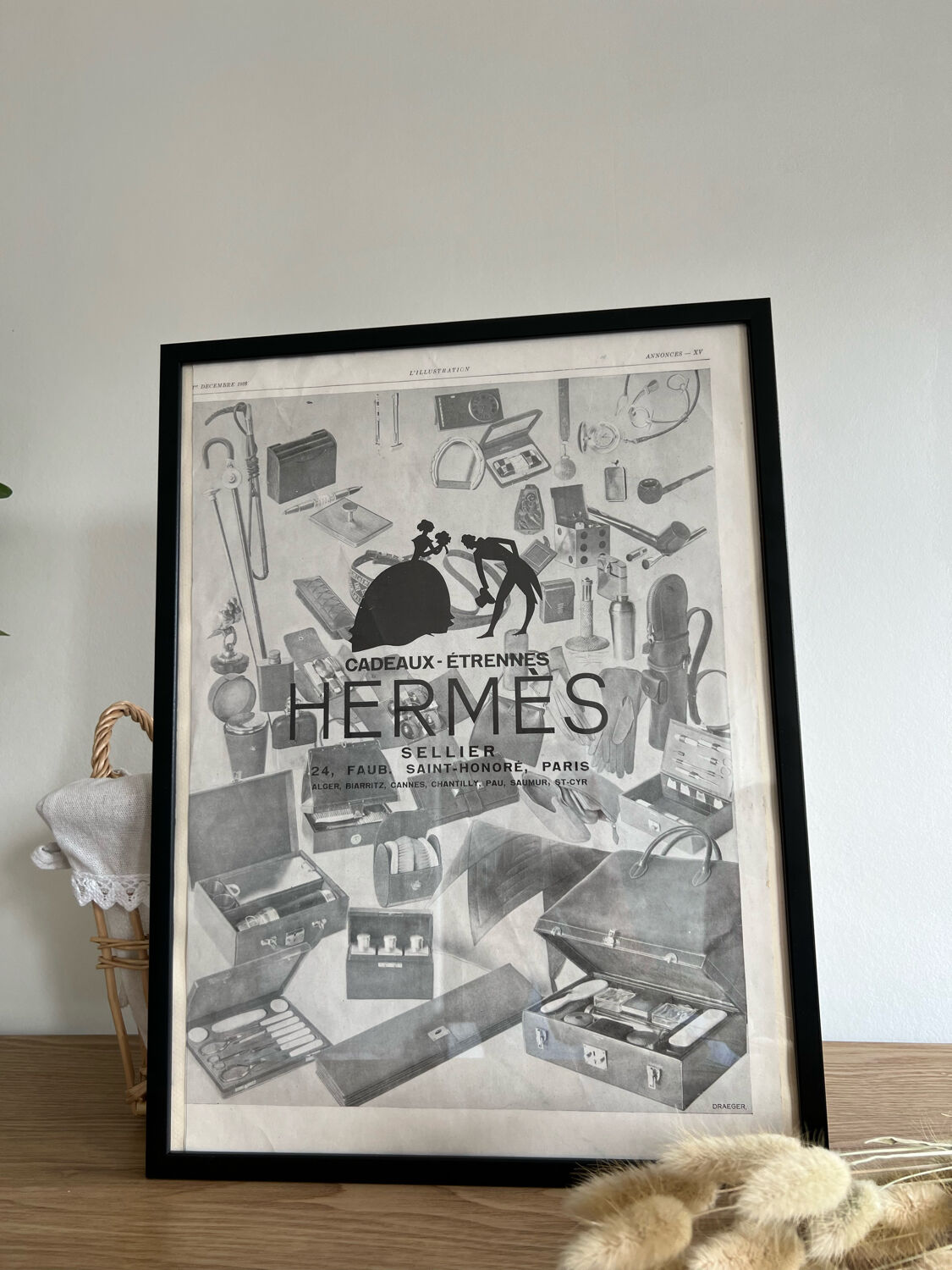 Affiche de magazine ancienne Hermès publicité de Noël magazine l'illustration de 1928