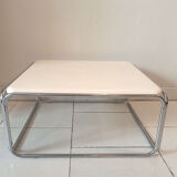 Vintage coffee table 1970 wood and base chrome