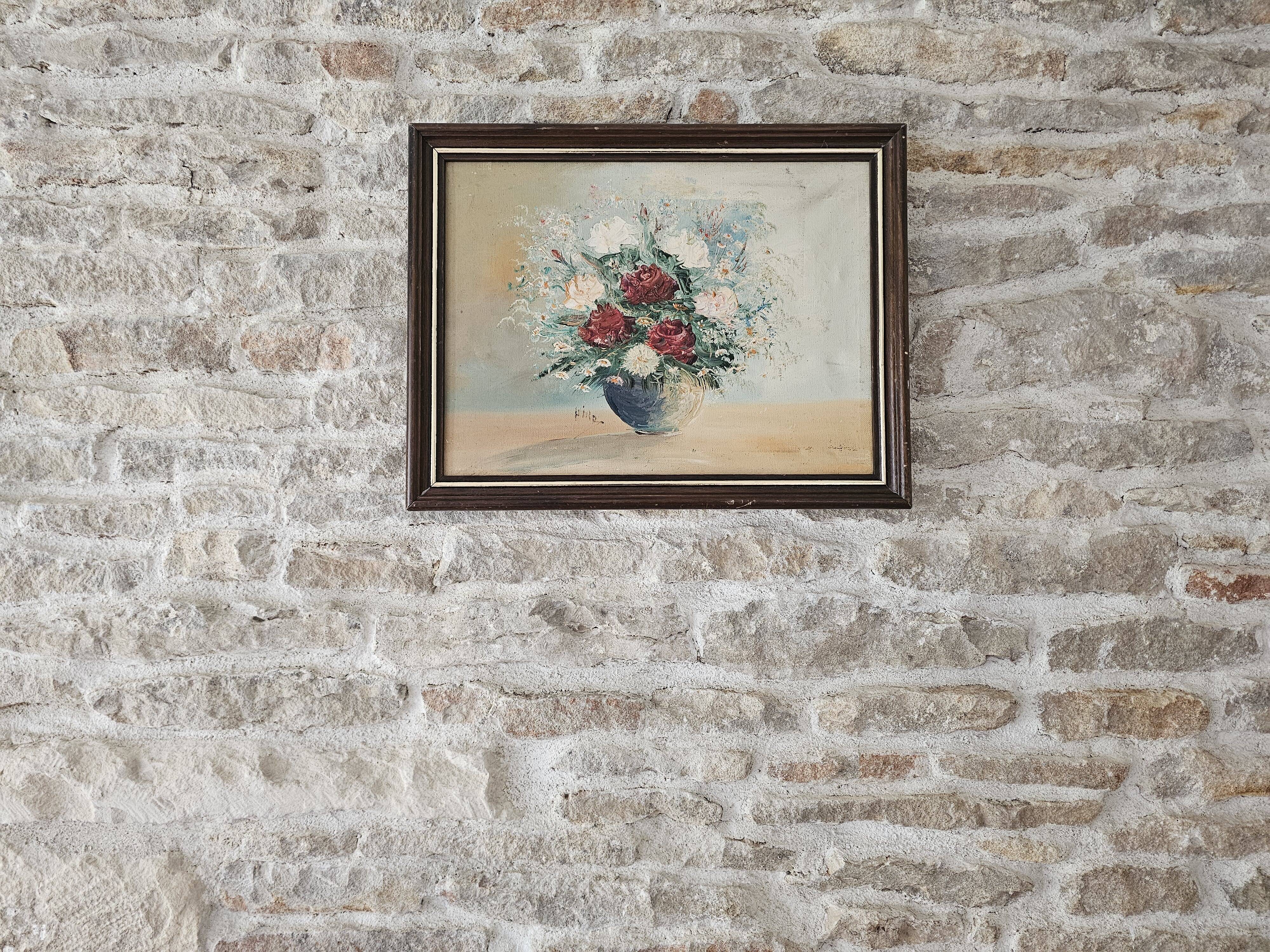 Oil painting on canvas, Bouquets of roses and tulips, signed Hire