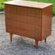 Vintage chest of drawers from the 50s/60s in golden mahogany 4 drawers feet bobbin