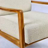 Set of vintage beige boucle sofa and armchair, 1970s