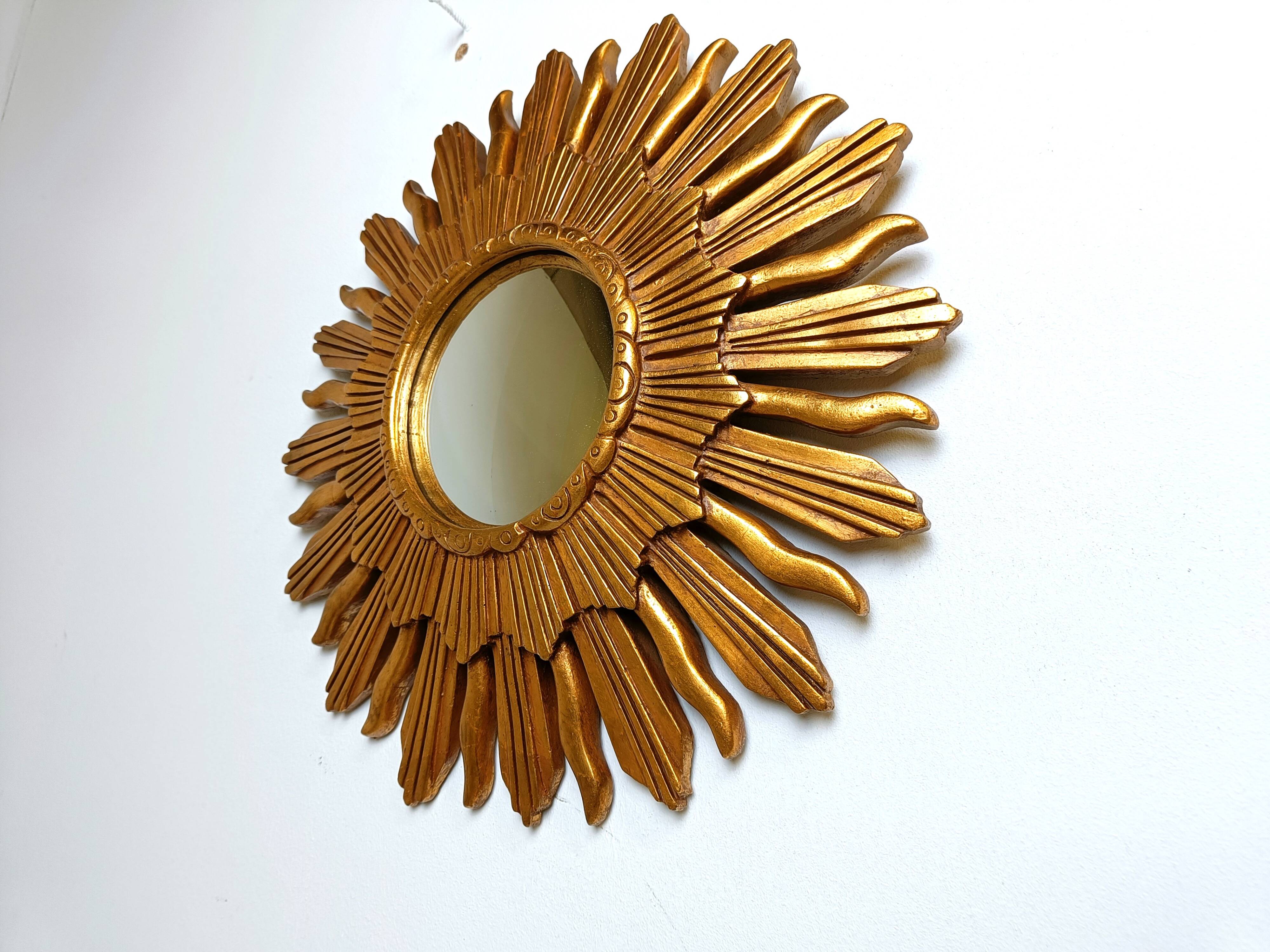 Miroir vintage doré soleil, années 1960