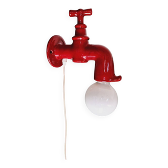 Red ceramic faucet wall light, 70s