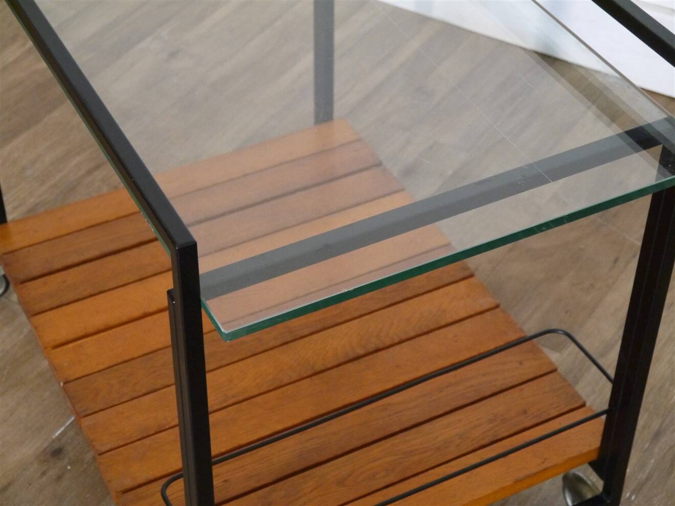 Modernist sideboard in metal, wood, and glass 1960