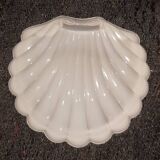 Silver-plated metal scallop butter dish and white glass bowl