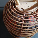 Travailleuse couture osier rotin boule 1960