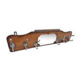 White wood wall coat holder with mirror