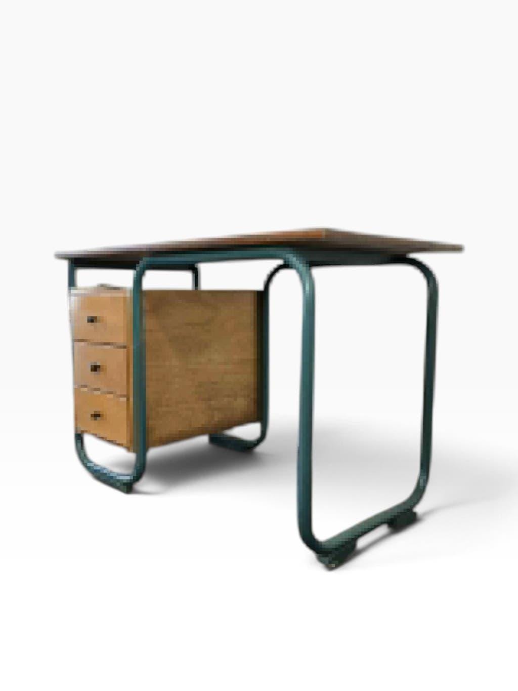 Curved vintage industrial desk / Bauhaus desk