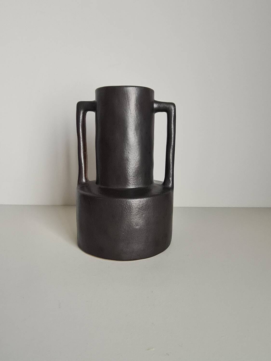 Modernist black ceramic vase / handmade / vintage
