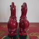 Pair of red porcelain horse bookends