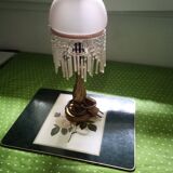 Bedside lamp with opaline and tassels and gold metal from the 1970s
