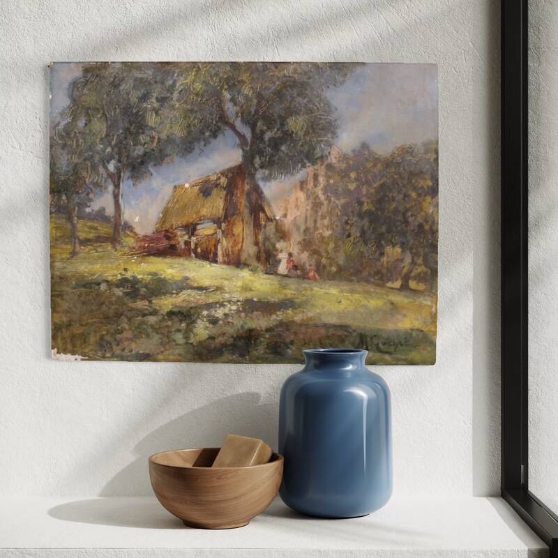 20th century Italian artwork, a countryside view with figures