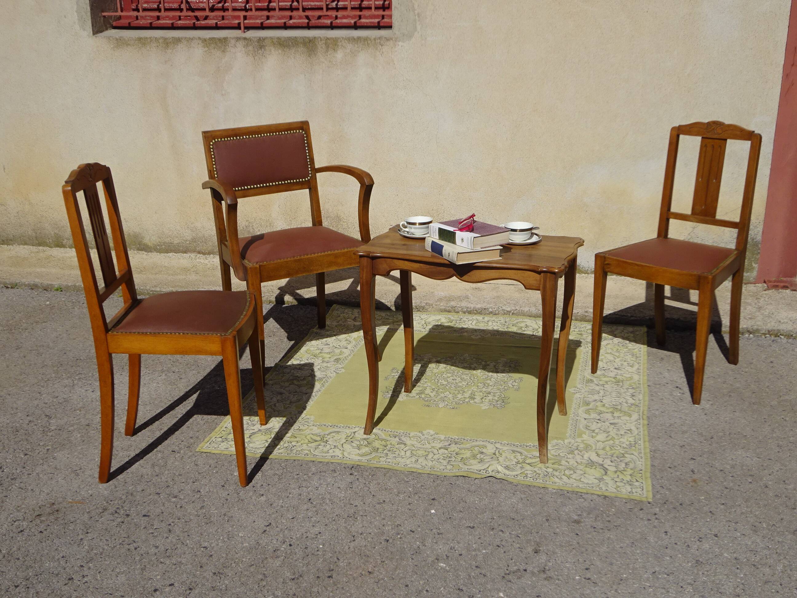 Art Deco bridge chair and 2 matching chairs