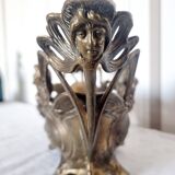 French Art Nouveau bronze planter decorated with a female mermaid