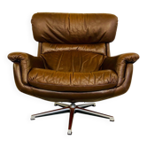 Chaise œuf pivotante en cuir danoise vintage des années 1970 par Bramin