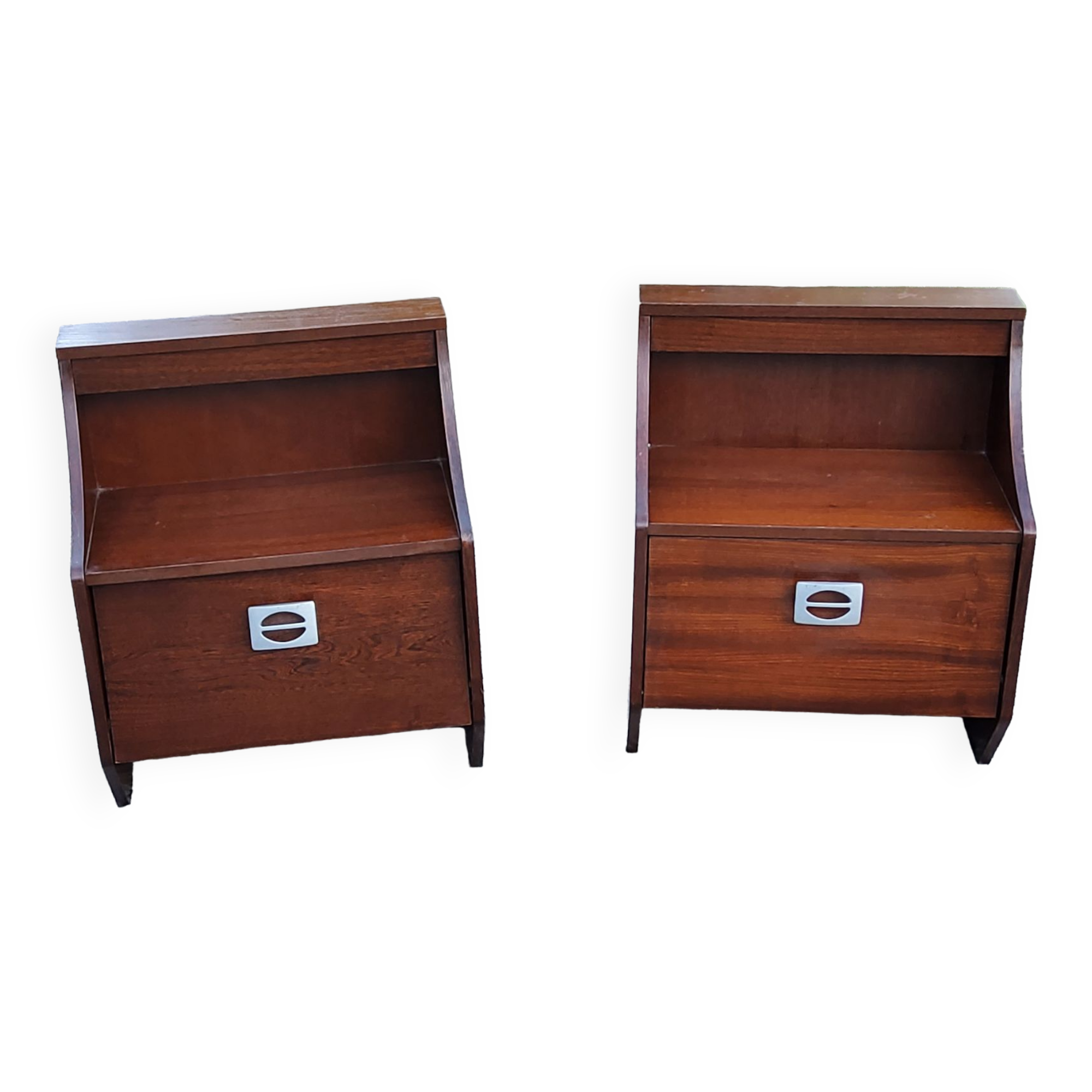 Pair of bedside tables from the 70s in rosewood stained oak veneer