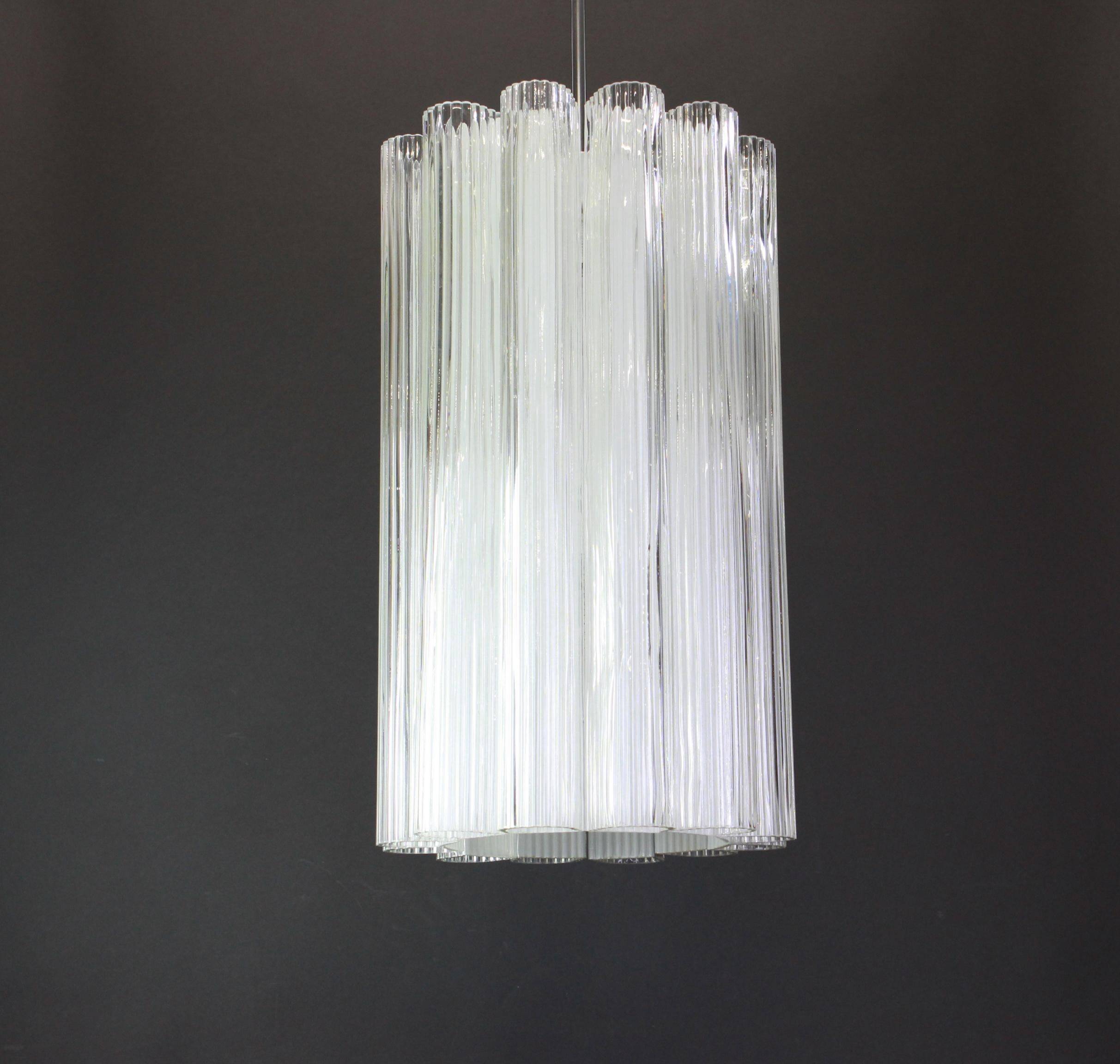 cylindrical pendant lights with crystal glass by Doria, Germany, 1960s.