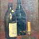 Still life with bottles of wine and candle district XX century