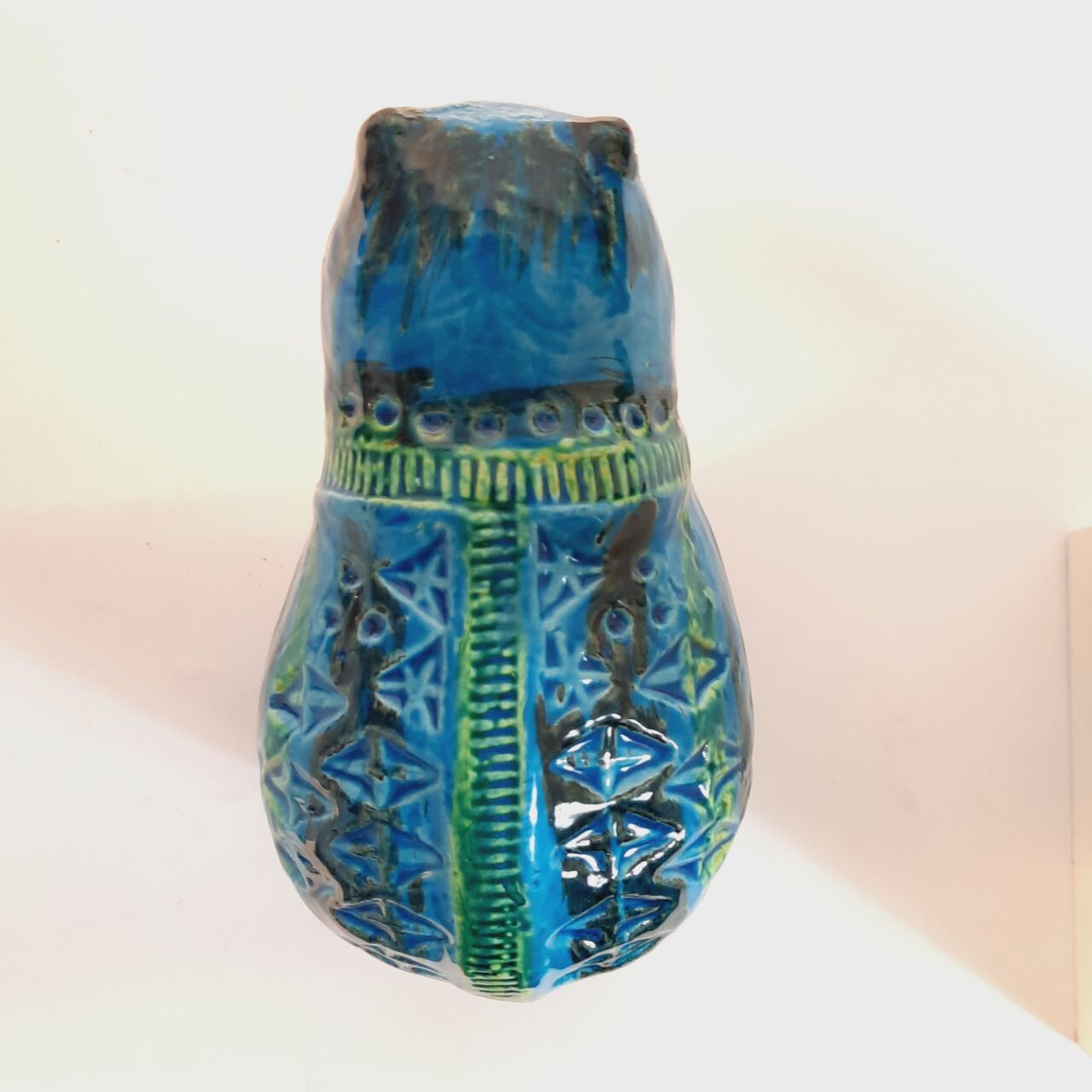 Vintage cat statue, Aldo Londi for Bitossi, Rimini blue series