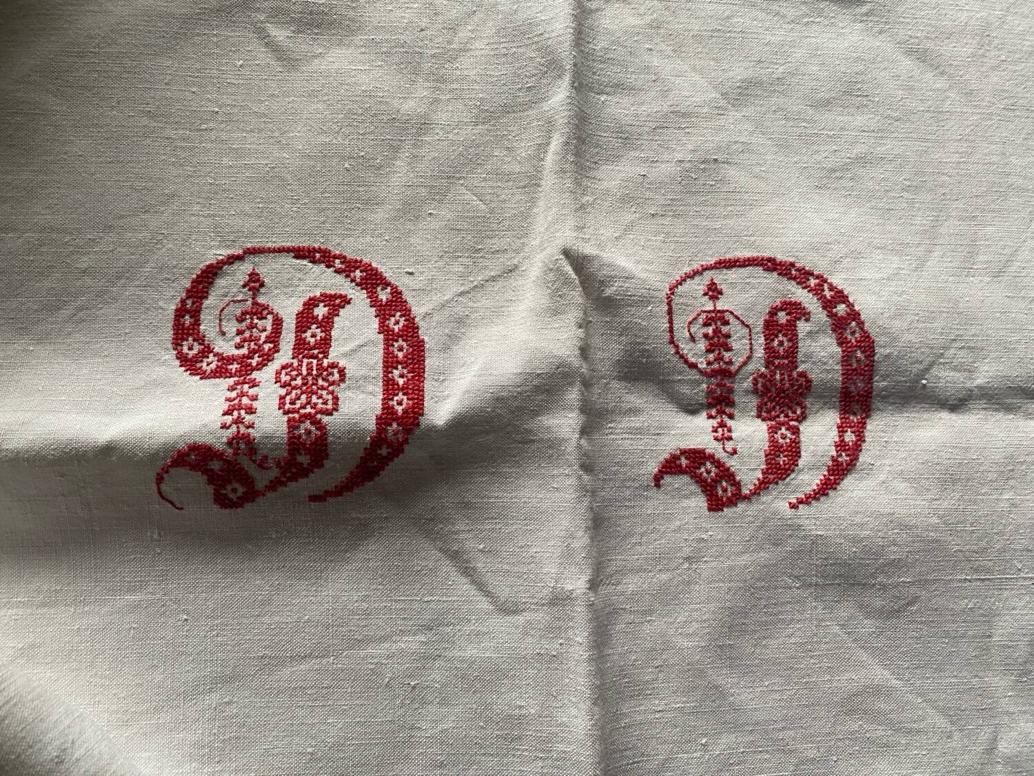 Antique rectangular linen winegrower's tablecloth