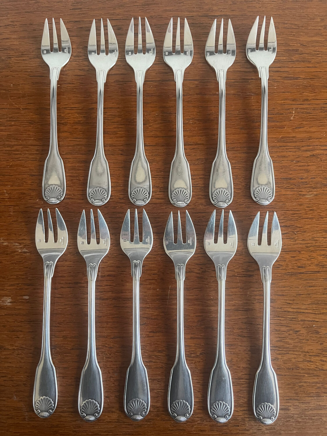 8 Silver-Plated Oyster Forks Shell Pattern Christofle