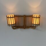 Double vintage wall light in rattan, France, 1950.
