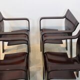 Set of four Strip dining chairs with dark brown ash armrests by Gijs Bakker for Castelijn