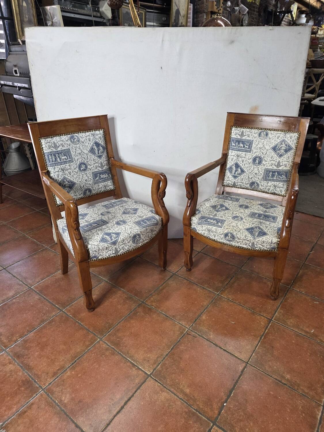 Pair of 19th century restoration armchairs in cherry wood