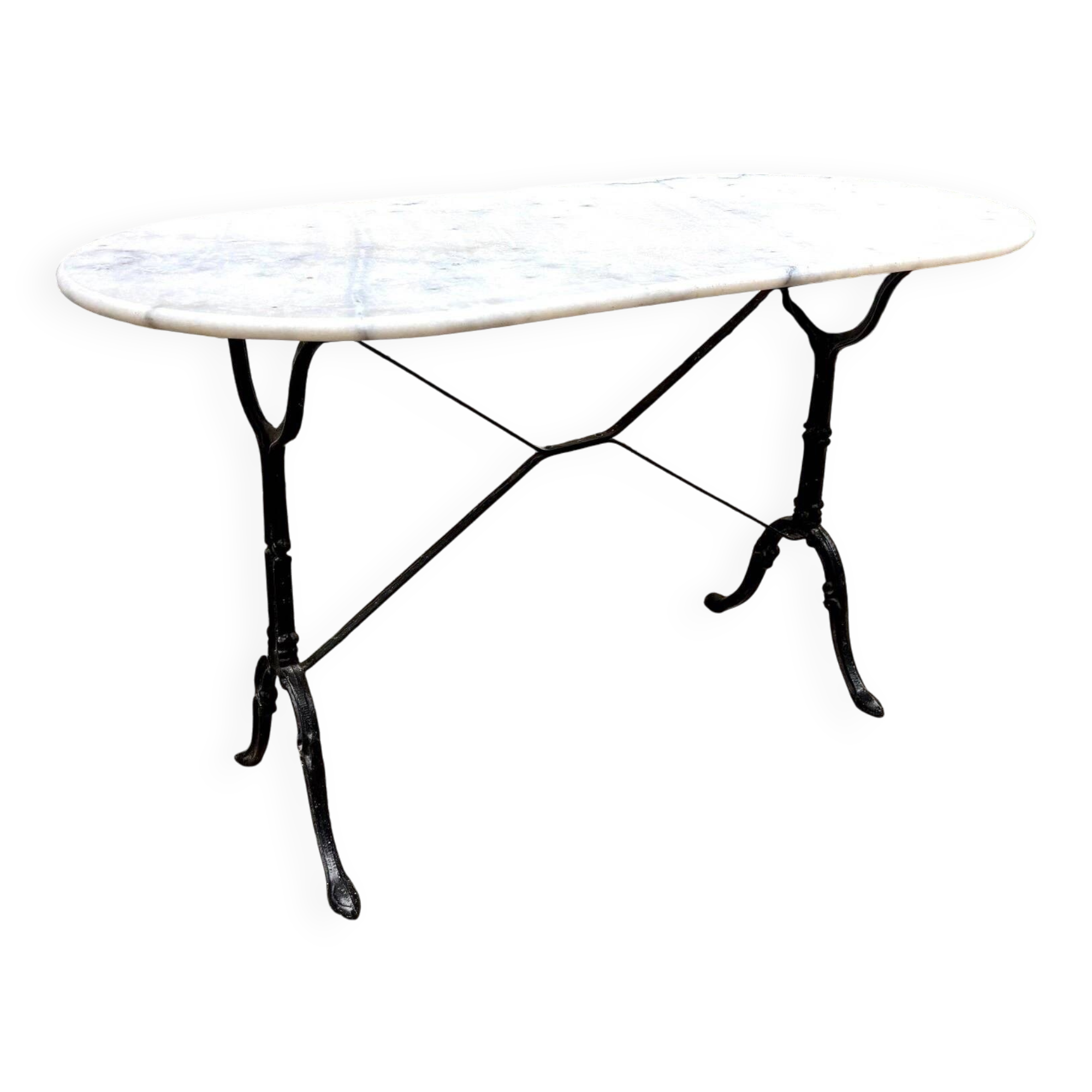 Oblong bistro table in grey marble and black cast iron