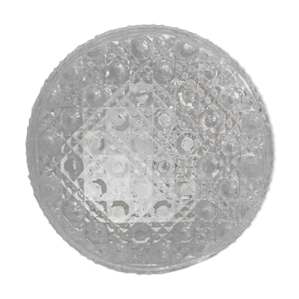 Plafonnier rond verre moulé transparent avec socle métal blanc vintage #1