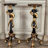 Pair of carved wooden pedestals, black and gold patina circa 1900