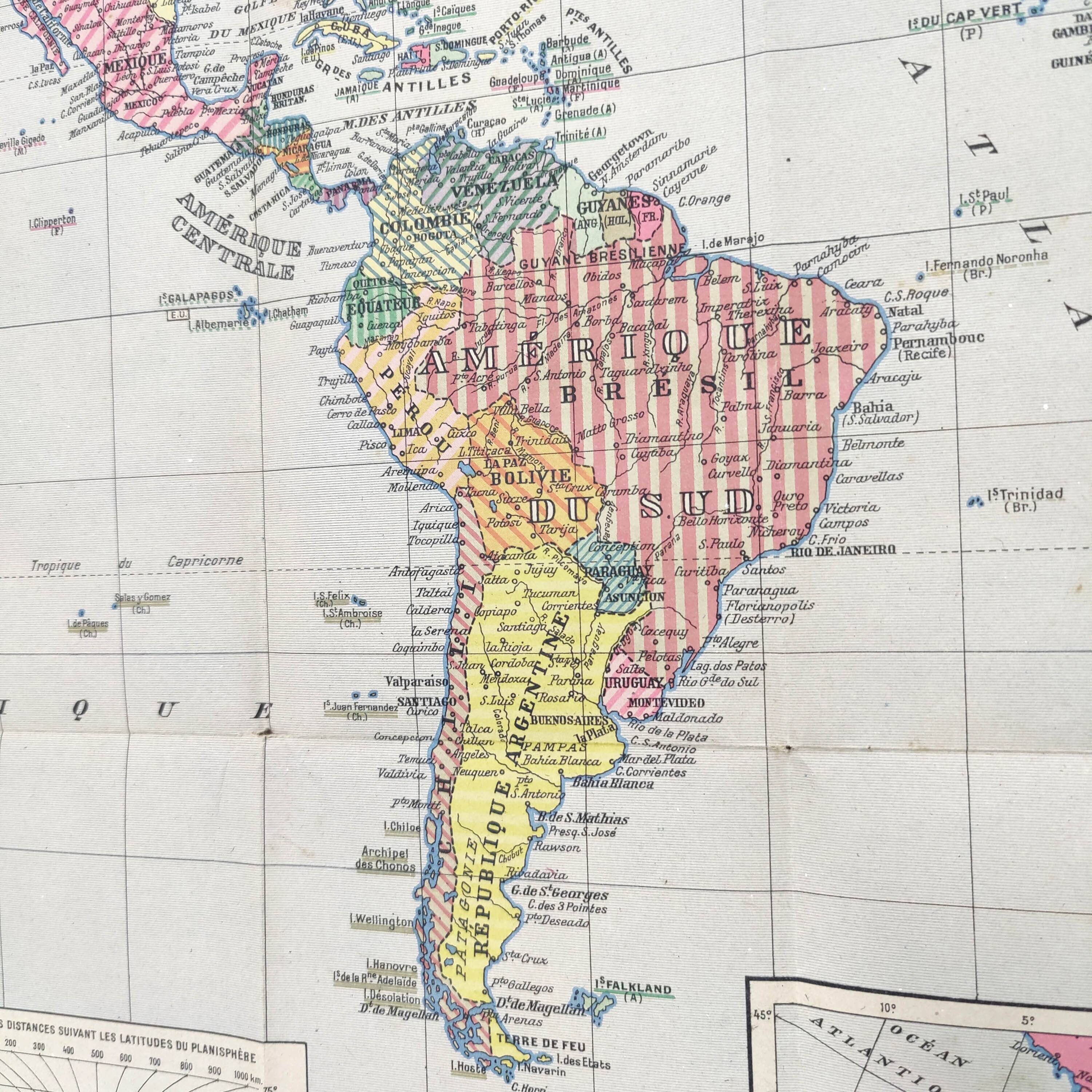 Large planisphere world map 105 by 74cm