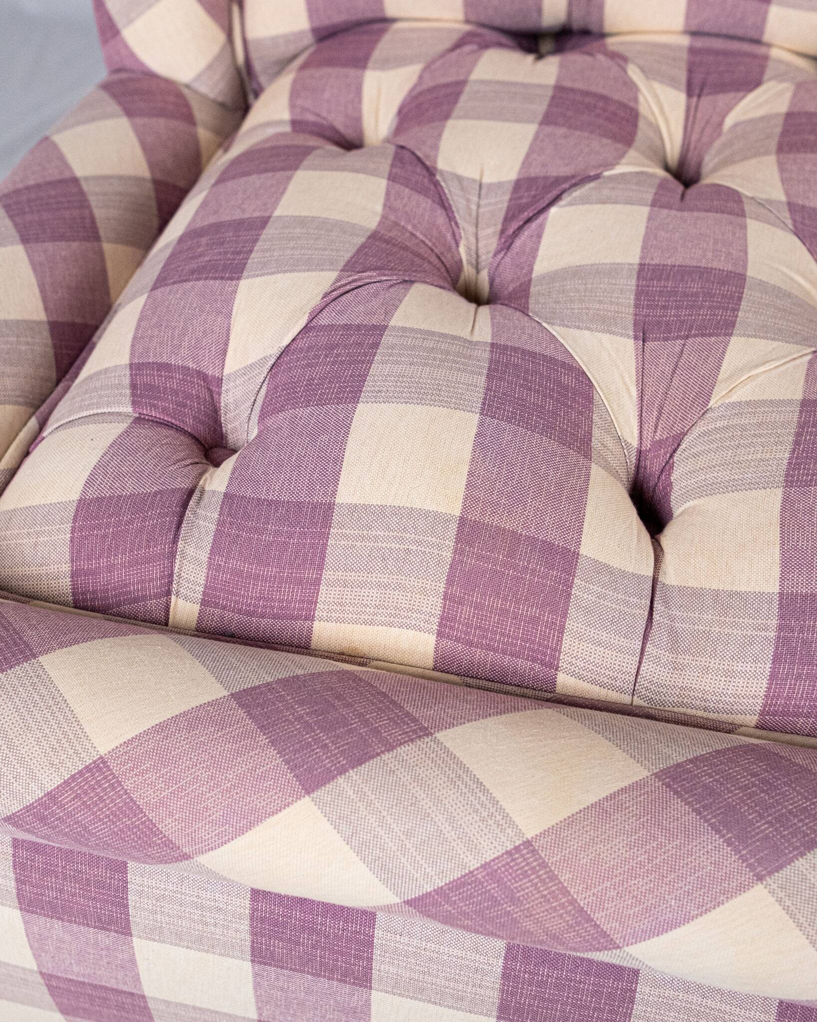 Upholstered bench in mauve and cream Vichy fabric, France, 1970s