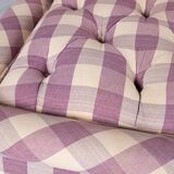 Upholstered bench in mauve and cream Vichy fabric, France, 1970s