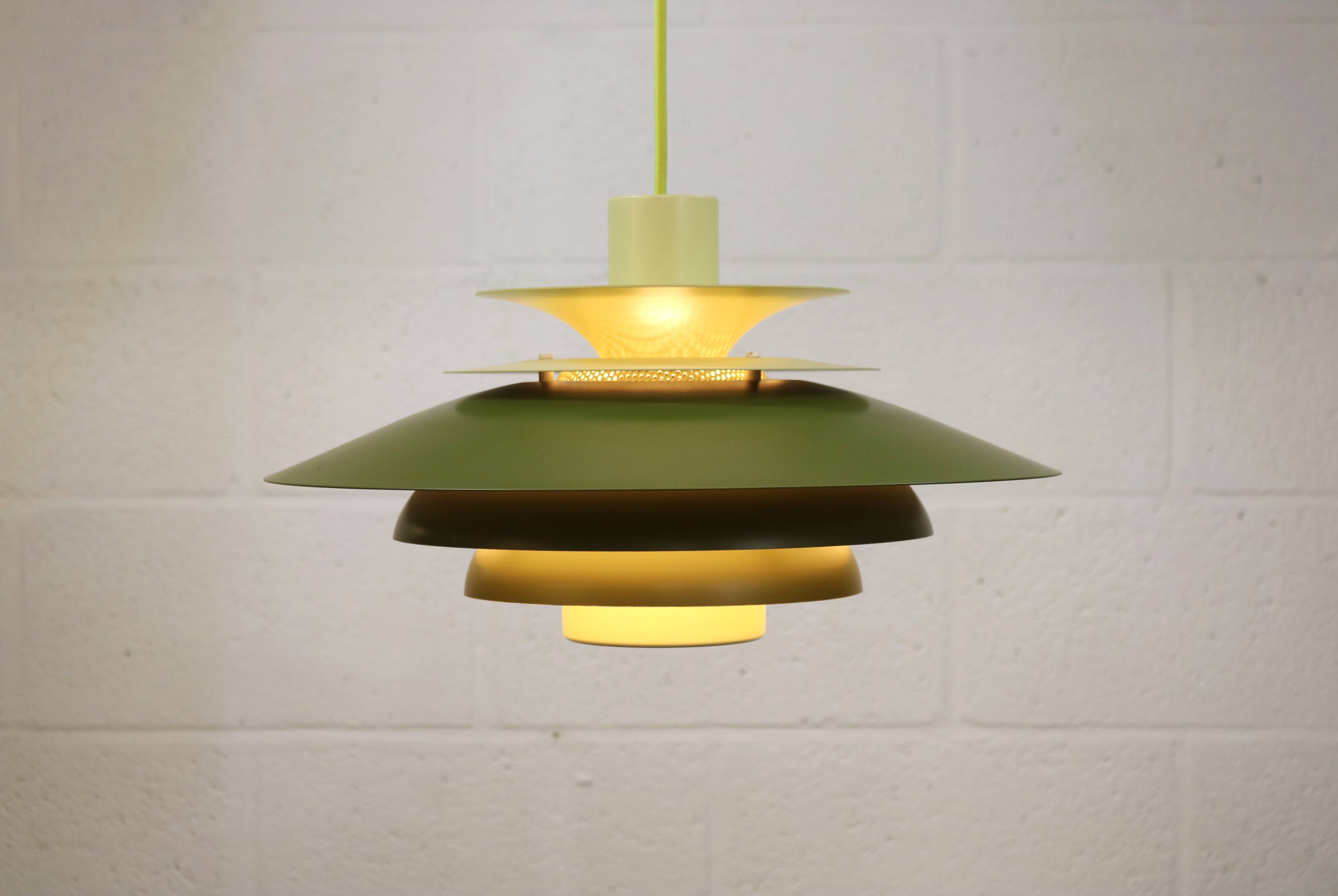 Green Danish Pendant Lamp | Kurt Wiborg Verona, 1970s Mid-Century