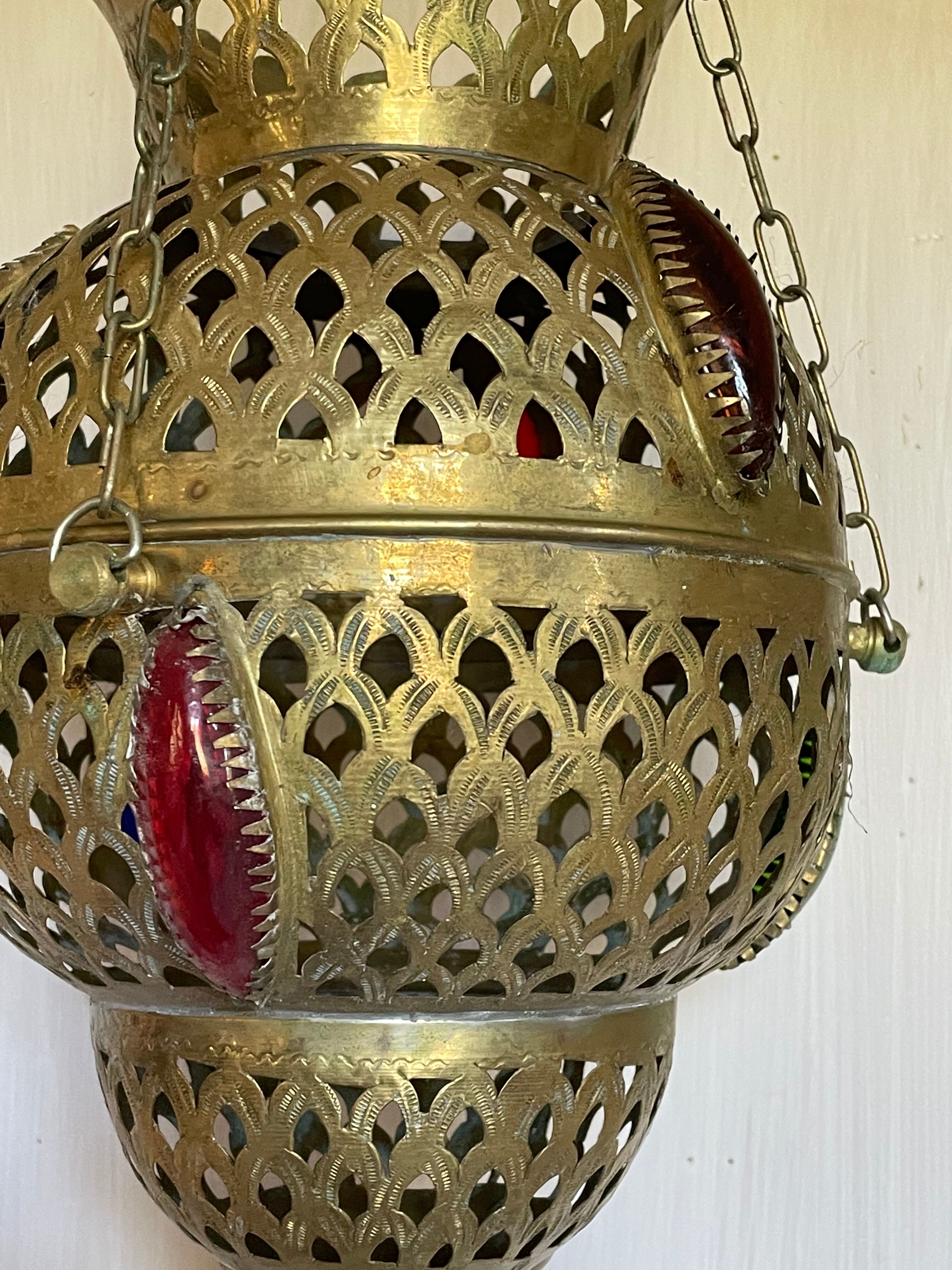 Old vintage oriental lantern pendant lamp in brass
