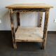 Vintage wooden side table, entrance console, square pedestal table 2 floors.