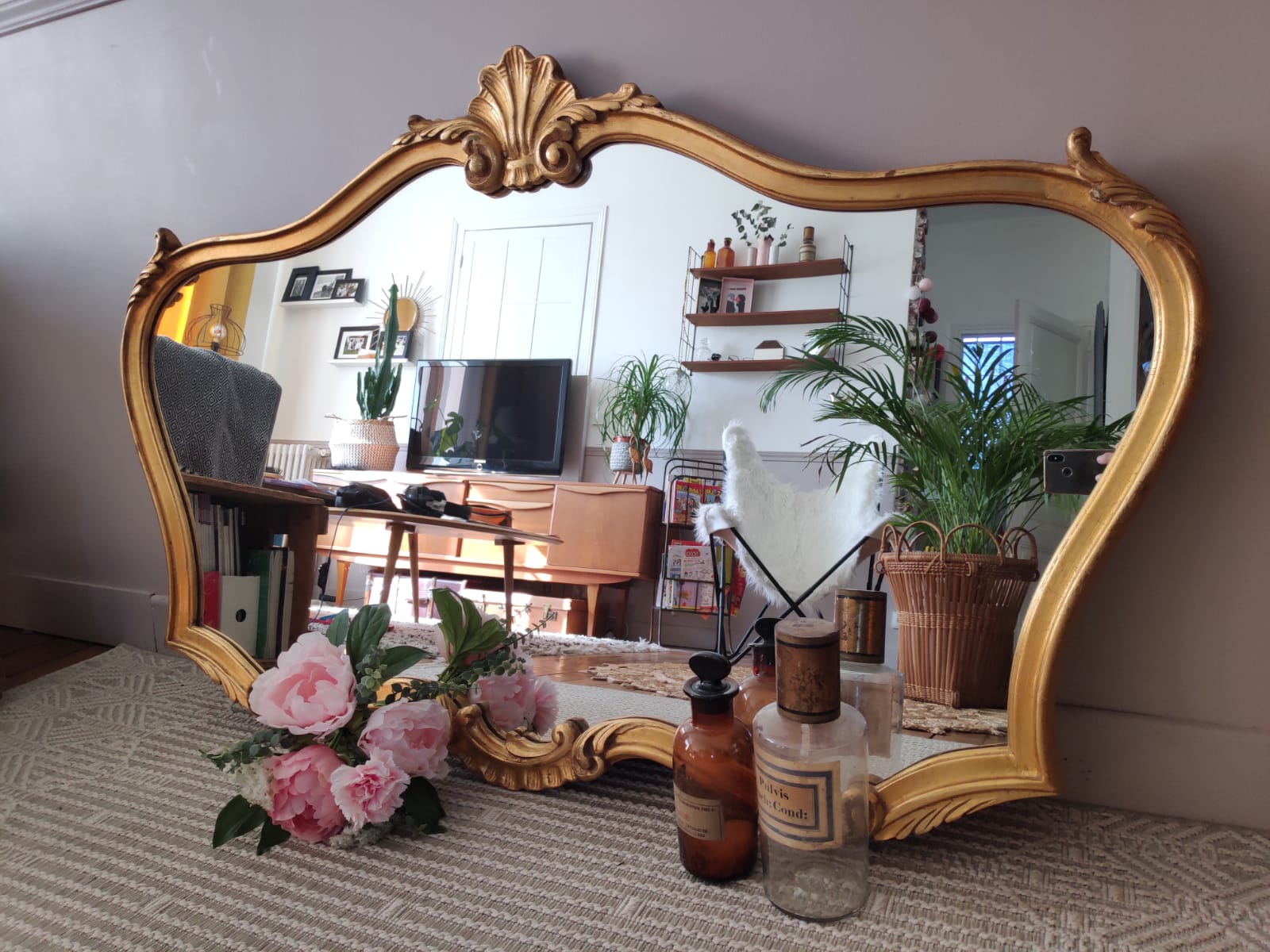 Gold mirror vintage shell 125x78cm